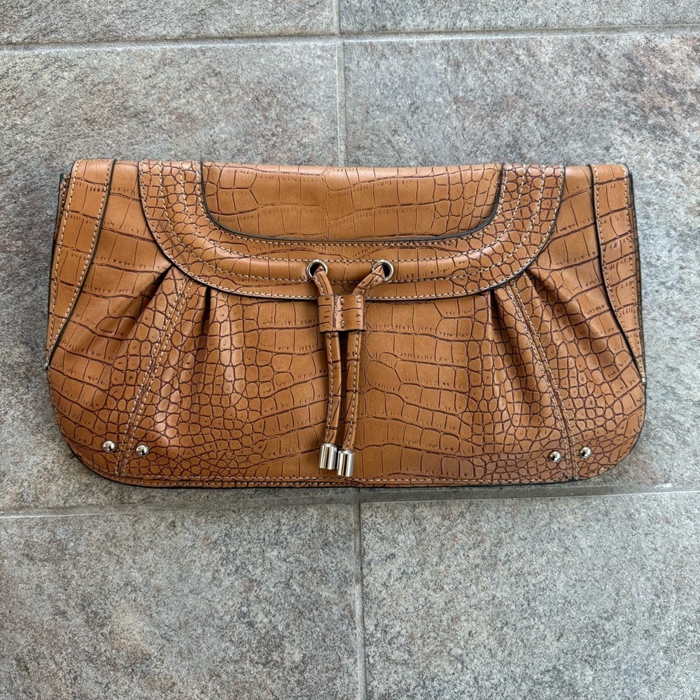 Nine West Brown Crocodile-Embossed Clutch NWOT